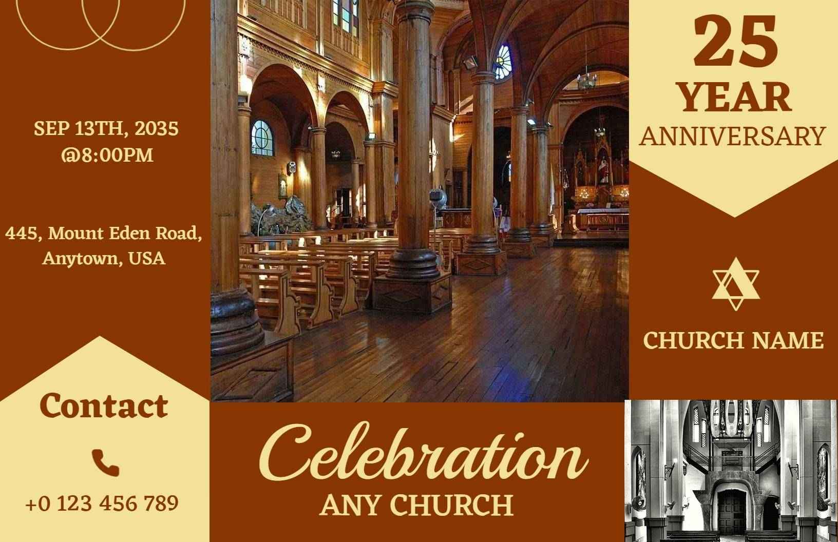Elegant Brown Church 25th Anniversary Celebration Brochure Template