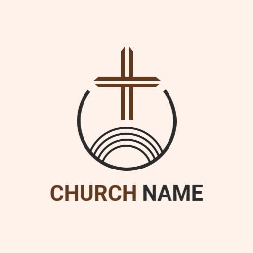 Elegant Brown Cross Over Circular Design for Church Logo Template