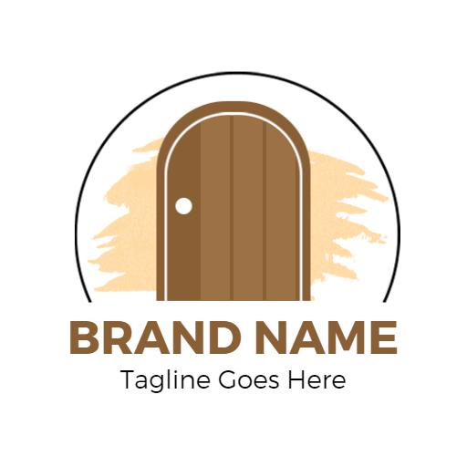 Elegant Brown Door Design Highlighting Plywood Products Logo Template