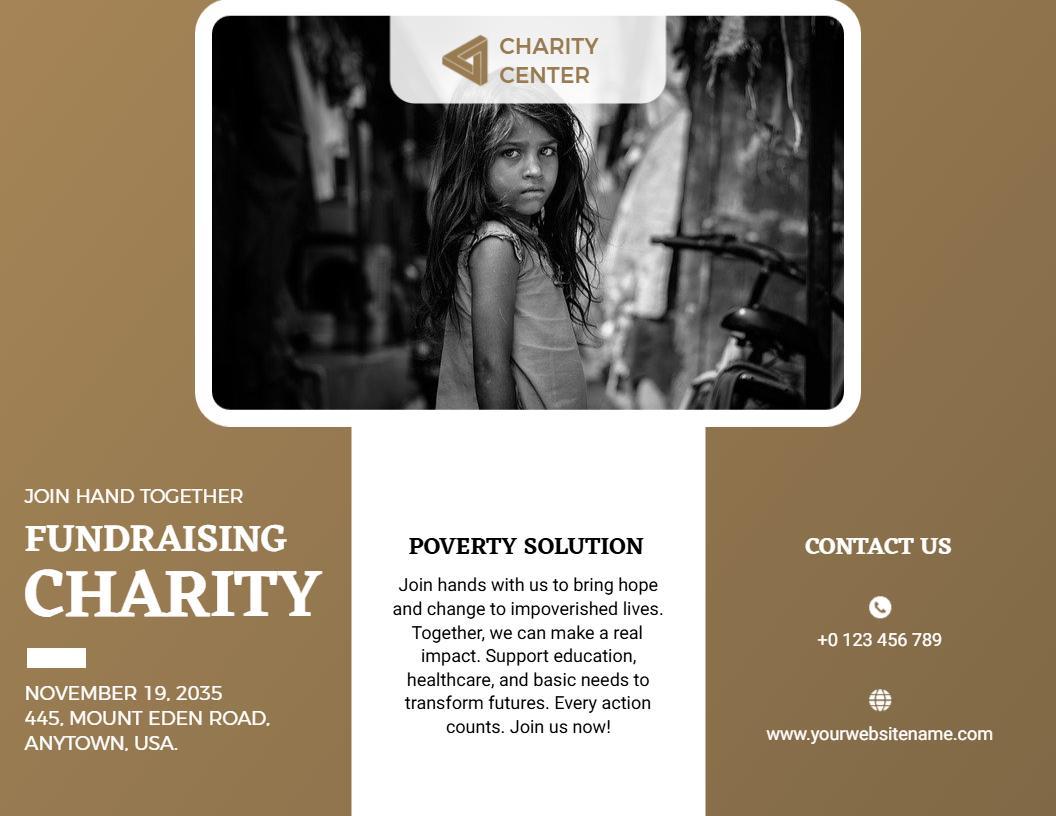 Elegant Brown Fundraising Charity Awareness Brochure Template