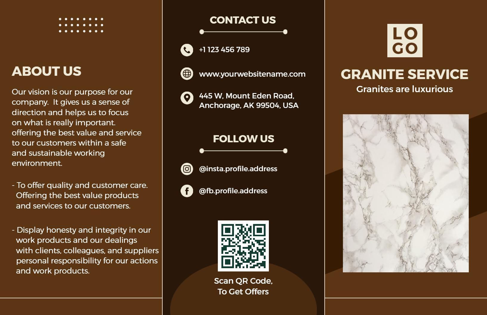 Elegant Brown Granite Service Interior Design Brochure Template