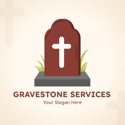 Elegant Brown Gravestone with Cross for Memorial Services Logo Template