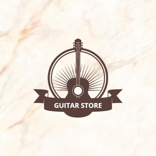 Elegant Brown Guitar with Radiating Strings for Guitar Store Logo Template