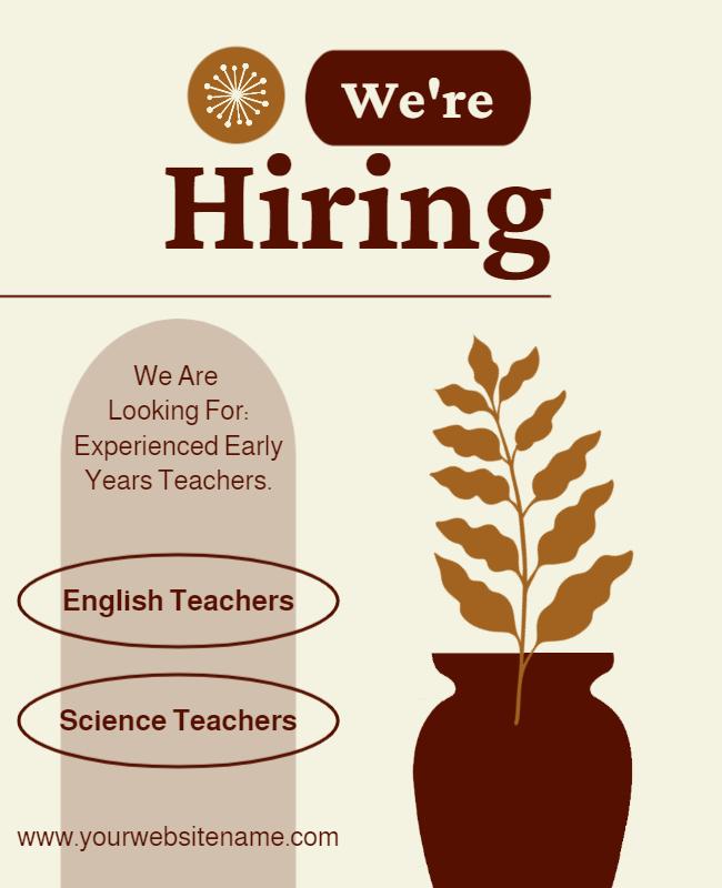 Elegant Brown Hiring Announcement for Teachers Poster Template