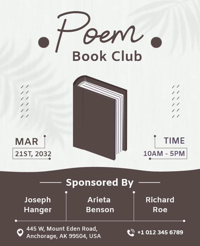 Elegant Brown Minimalist Poem Book Club Poster Template