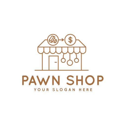 Elegant Brown Pawn Shop Design Featuring Financial Symbols Logo Template