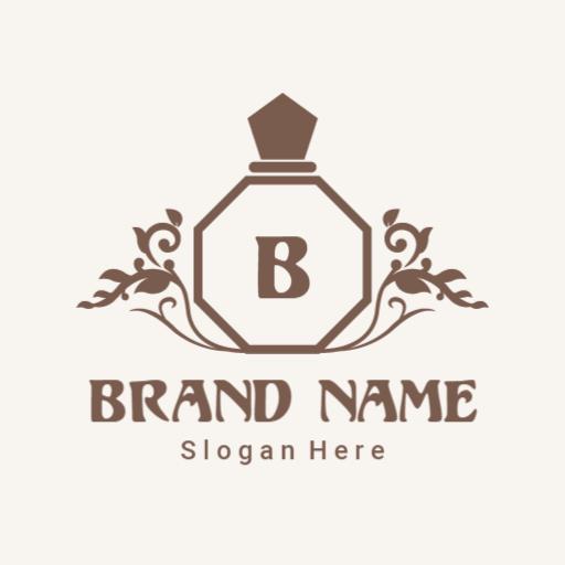 Elegant Brown Perfume Bottle Design with Floral Accents Logo Template
