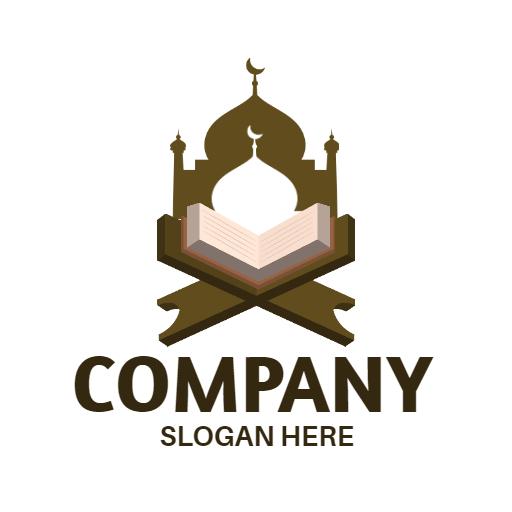 Elegant Brown Quran with Minaret Design Representing Faith Logo Template