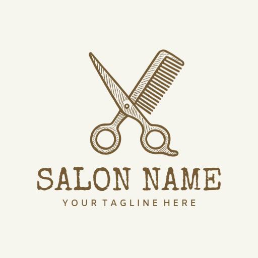 Elegant Brown Sketch of Scissors and Comb for Salon Logo Template