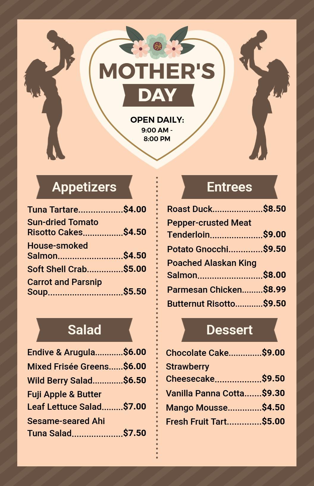 Elegant Brown Themed Mother's Day Menu Template