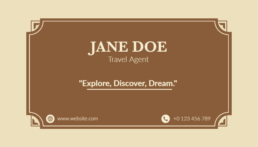 Elegant Brown Travel Agency Explore Dream Business Card Template
