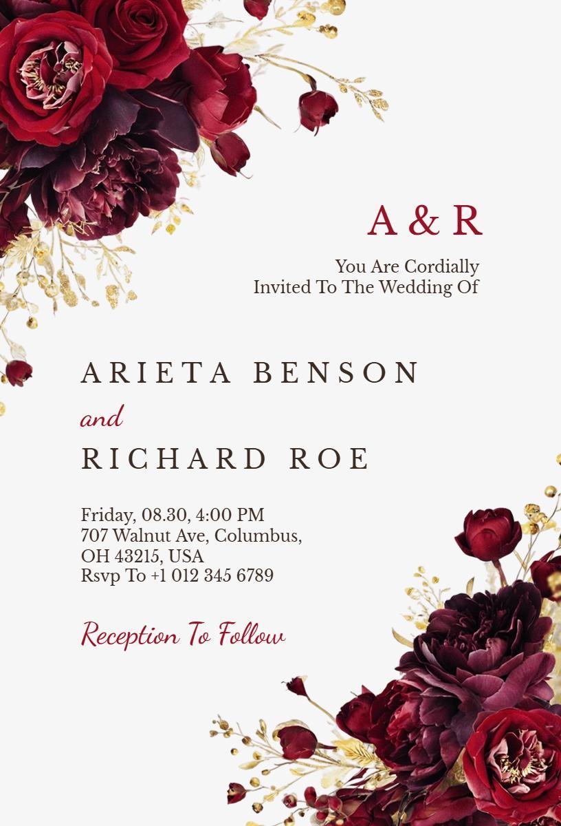 Elegant Burgundy Floral Wedding Celebration Invitation Template