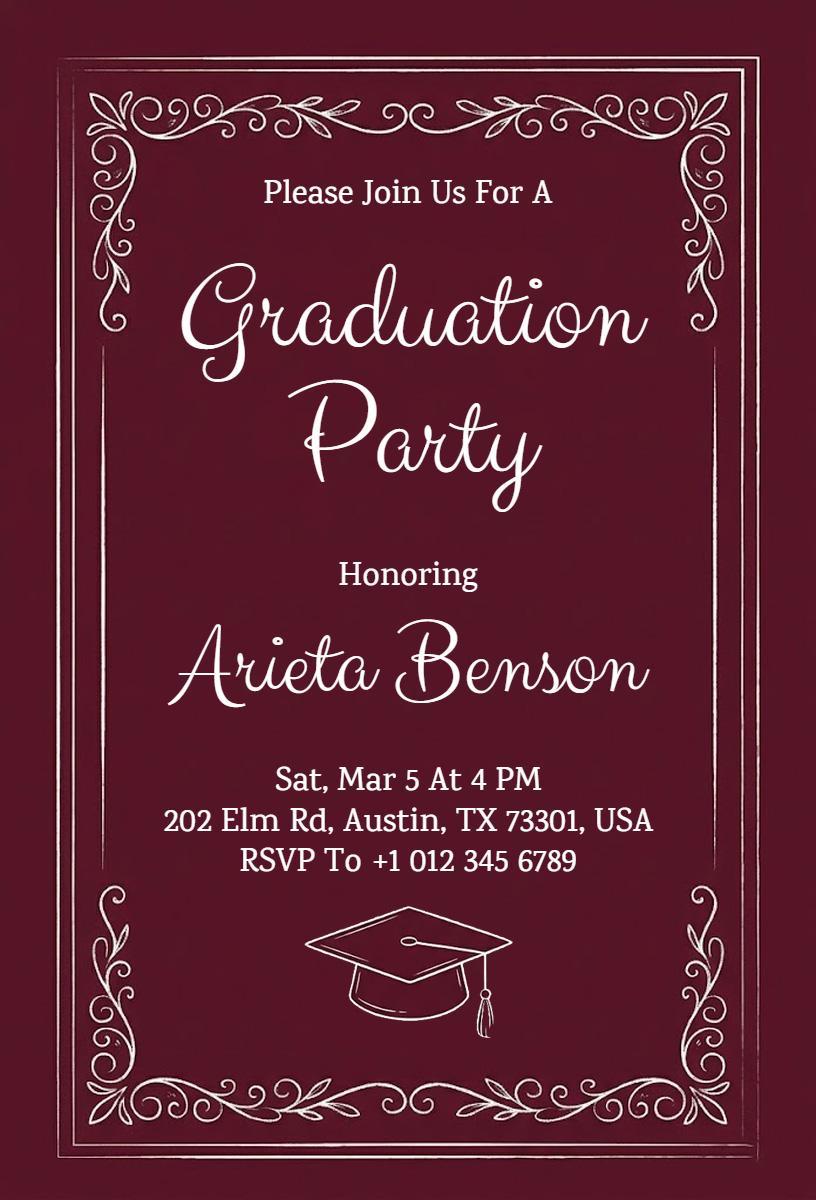 Elegant Burgundy Graduation Celebration Party Invitation Template