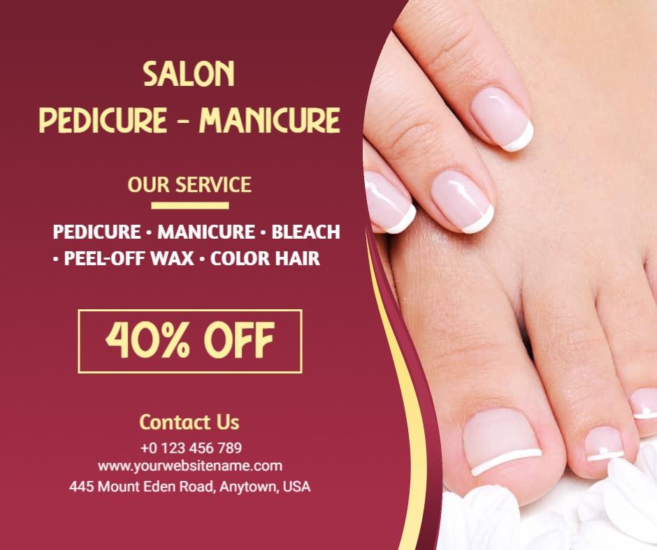 Elegant Burgundy Nail Salon Pedicure and Manicure Promotion Ad Template