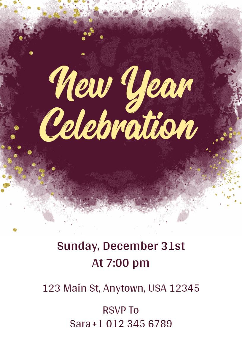 Elegant Burgundy New Year Celebration Party Invitation Template