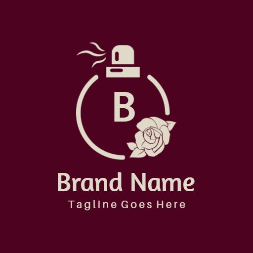Elegant Burgundy Perfume Bottle Design with Floral Accent Logo Template
