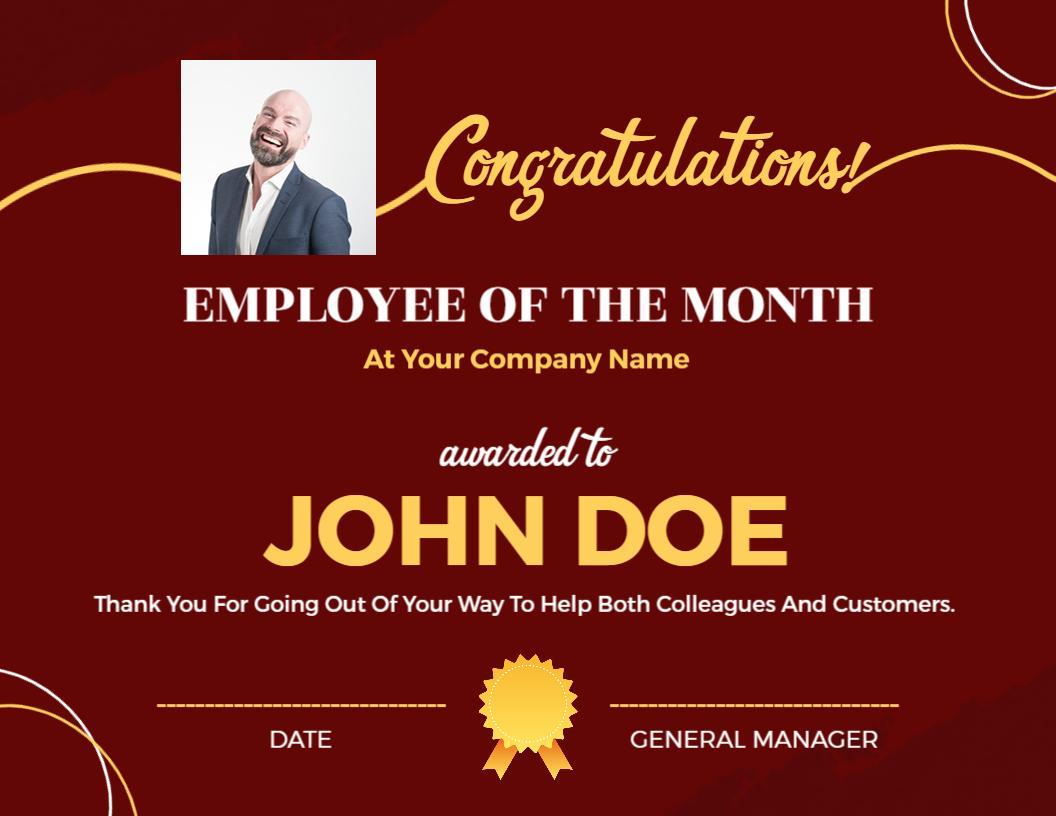 Elegant Burgundy Recognition for Employee of the Month Certificate Template