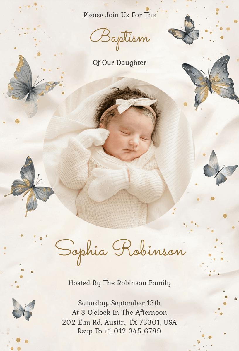 Elegant Butterfly-Themed Baptism Celebration Invitation Template