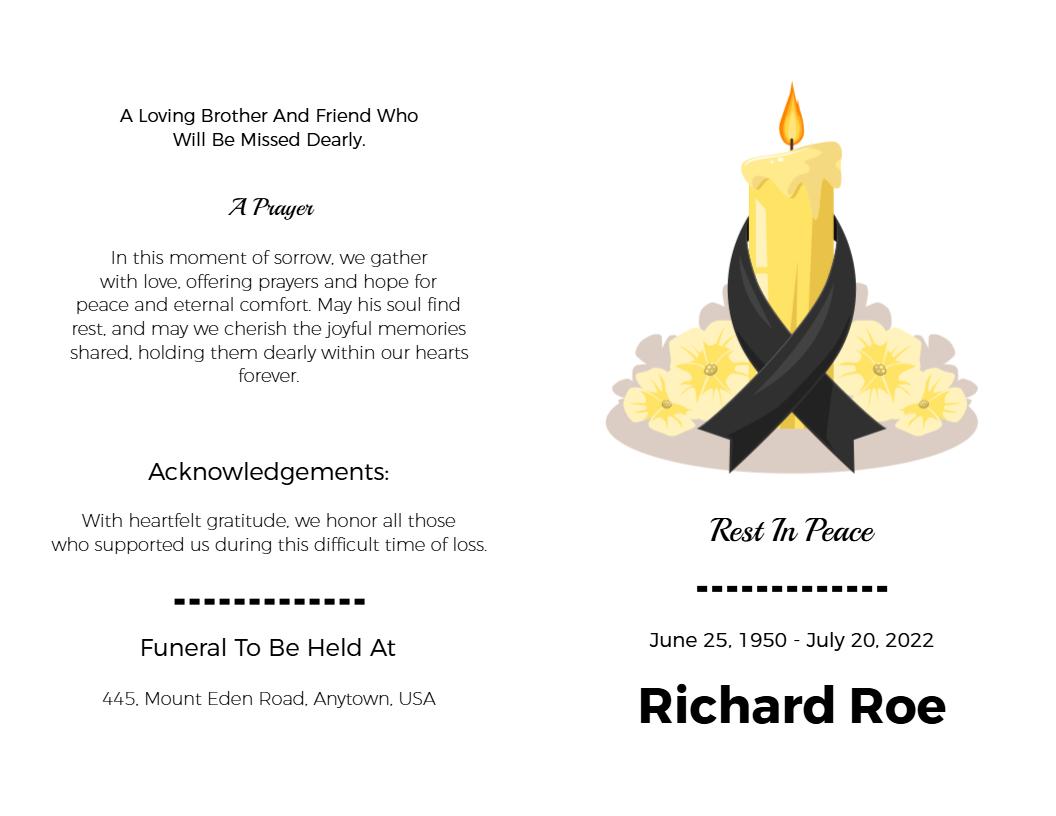 Elegant Candle Memorial Tribute and Acknowledgment Brochure Template