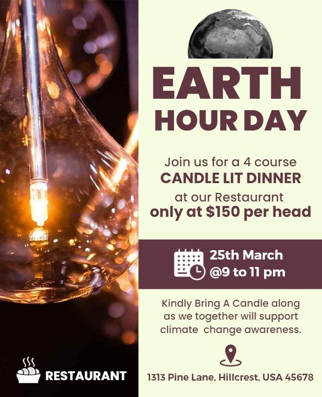 Elegant Candlelit Dinner for Earth Hour Awareness Poster Template