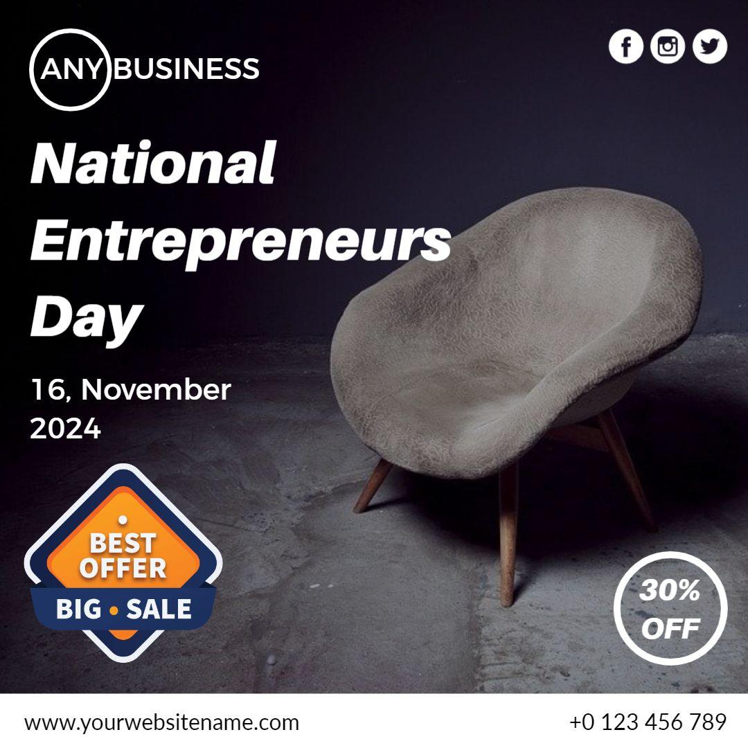 Elegant Chairs Promotion for National Entrepreneurs Day Festival Ad Template