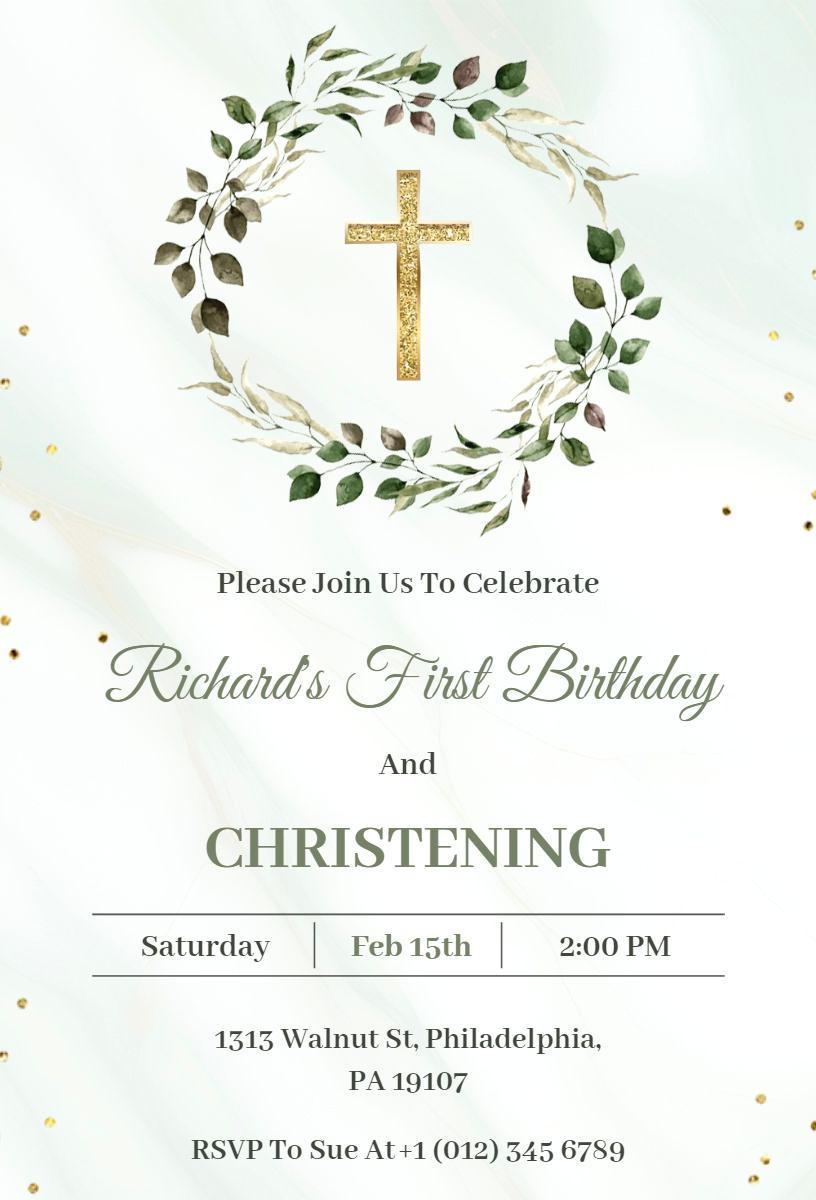 Elegant Christening 1st Birthday Celebration Invitation Template