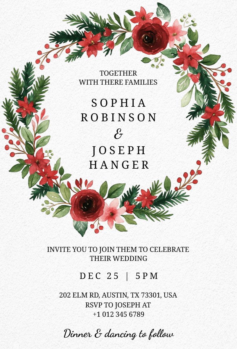 Elegant Christmas Wedding Celebration Invitation Template