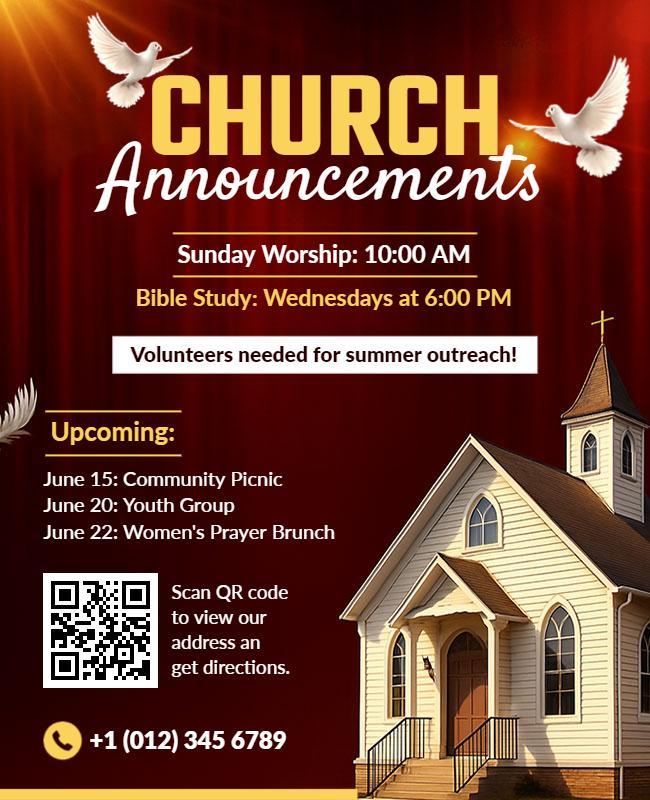 Elegant Church Announcements with Dove Symbols Flyer Template