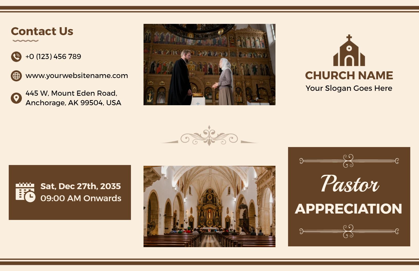 Elegant Church Pastor Appreciation Celebration Brochure Template
