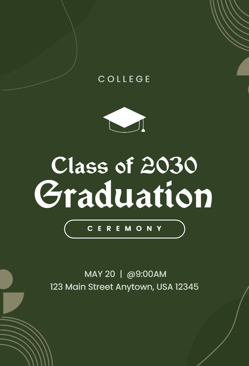 Elegant Class of 2030 College Graduation Ceremony Invitation Template