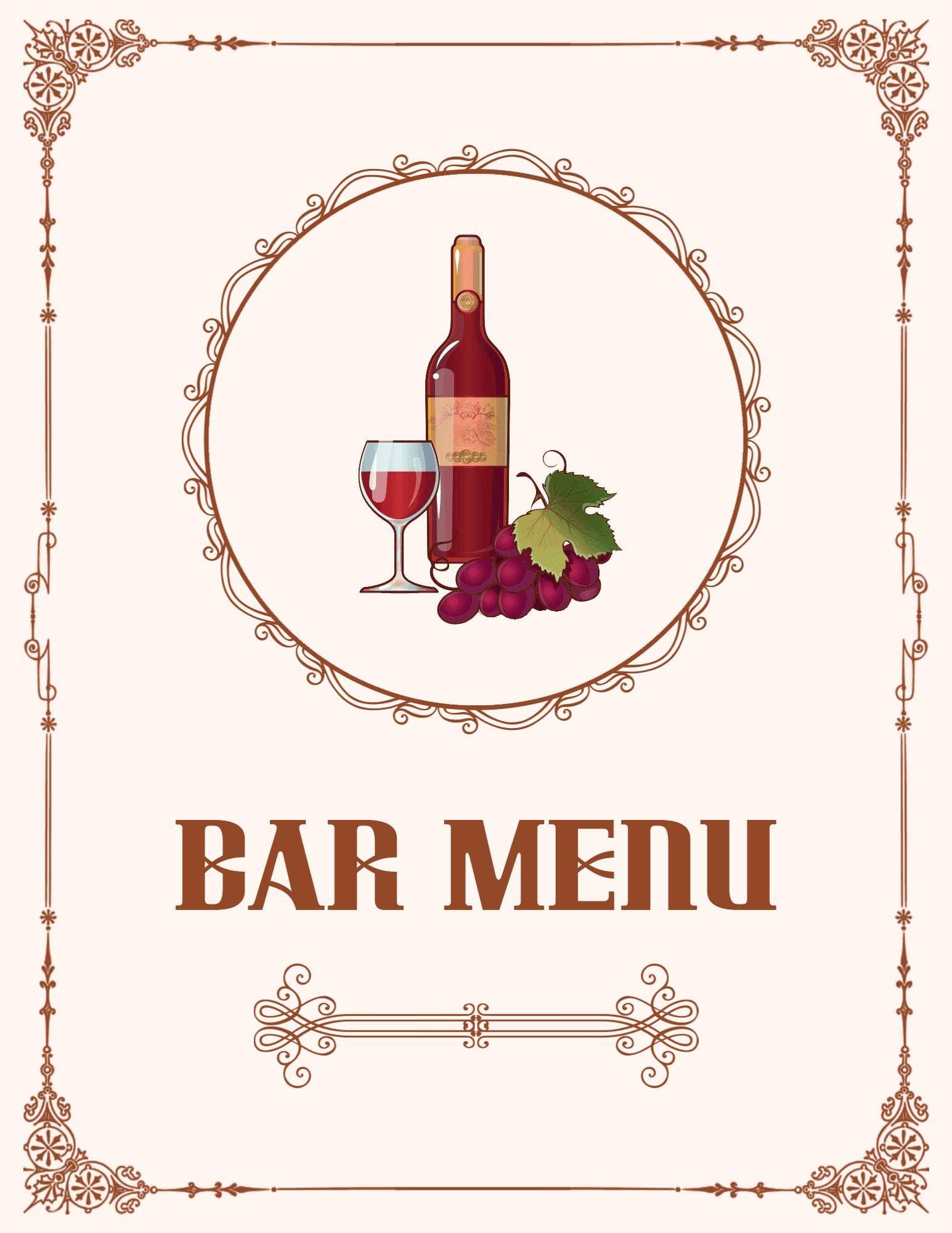 Elegant Cocktails and Fine Wine Selections for Your Bar Menu Template
