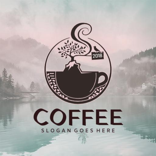 Elegant Coffee Cup Design with Nature Elements Logo Template