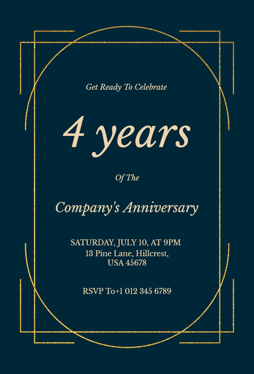 Elegant Company Four-Year Anniversary Celebration Invitation Template