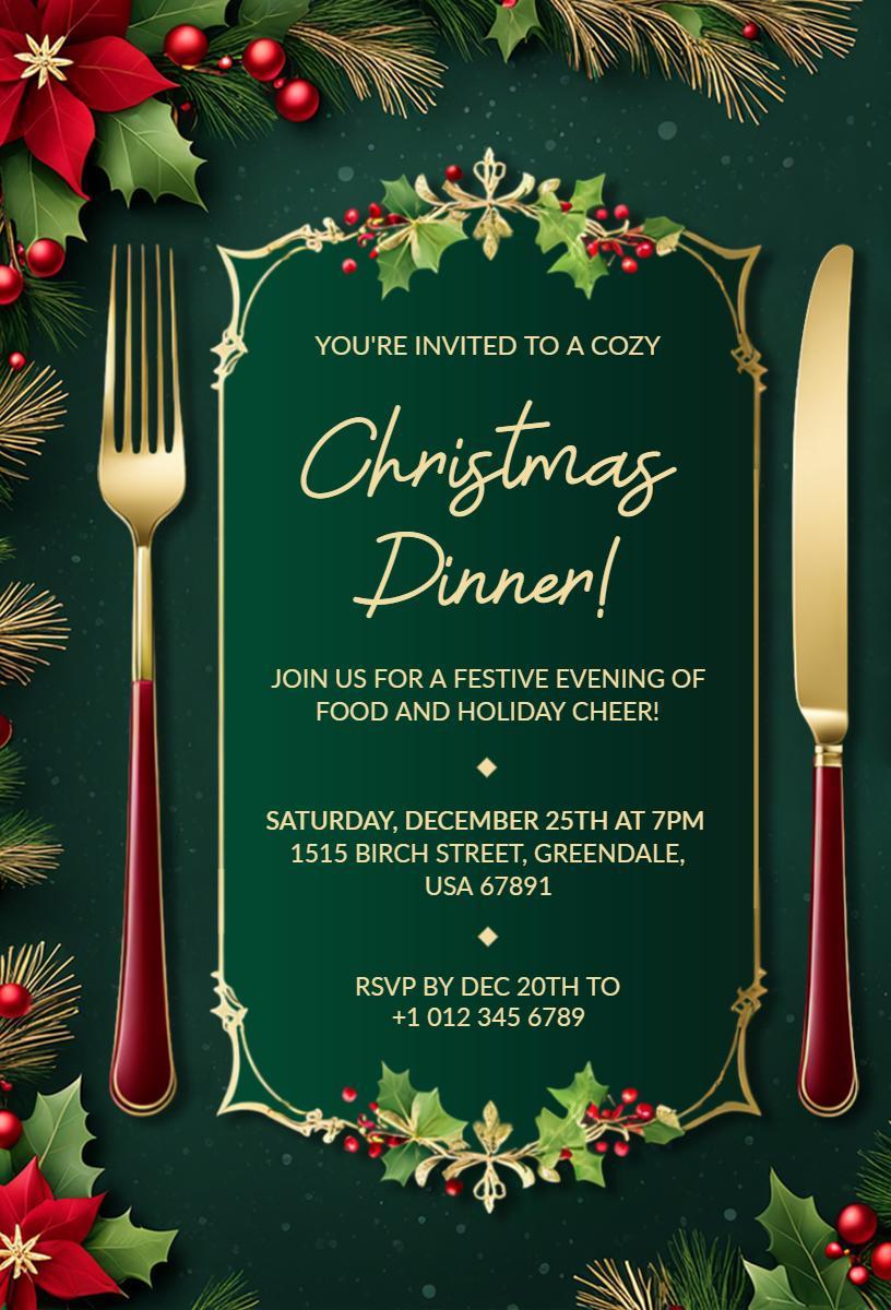 Elegant Cozy Christmas Dinner Festive Celebration Invitation Template