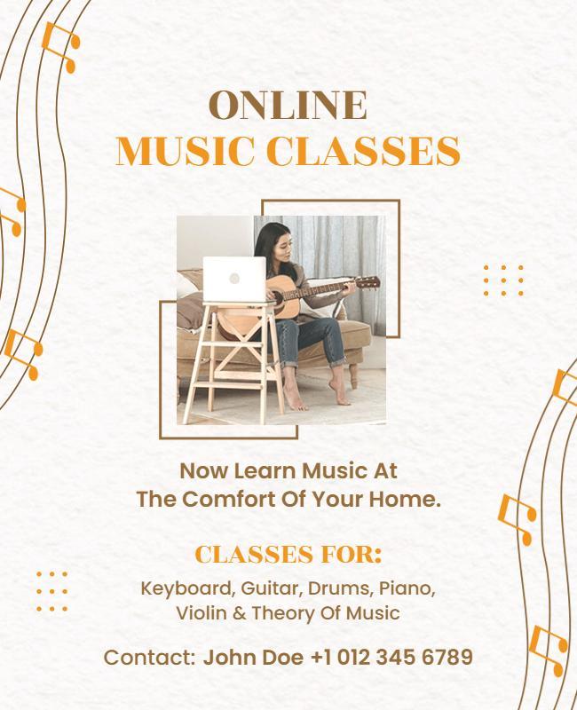 Elegant Cream Online Music Classes with Instrument Graphics Poster Template