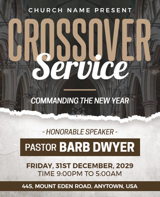 Elegant Crossover Worship Service New Year Flyer Template