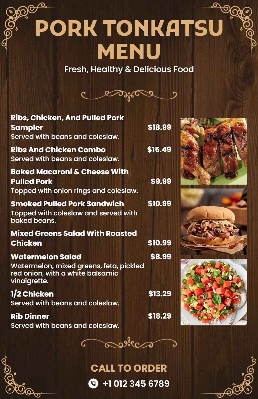 Elegant Culinary Pork Tonkatsu Menu Template