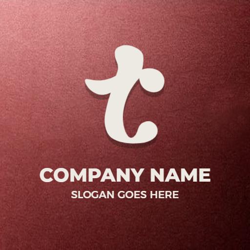 Elegant Curved T Letter Design with Deep Maroon Background Logo Template