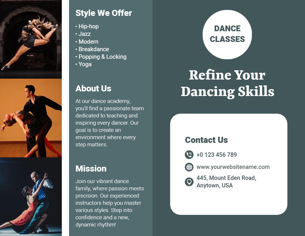 Elegant Dance Classes Refine Your Dancing Skills Brochure Template