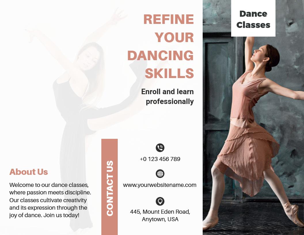 Elegant Dance Classes Training and Skill Enhancement Brochure Template