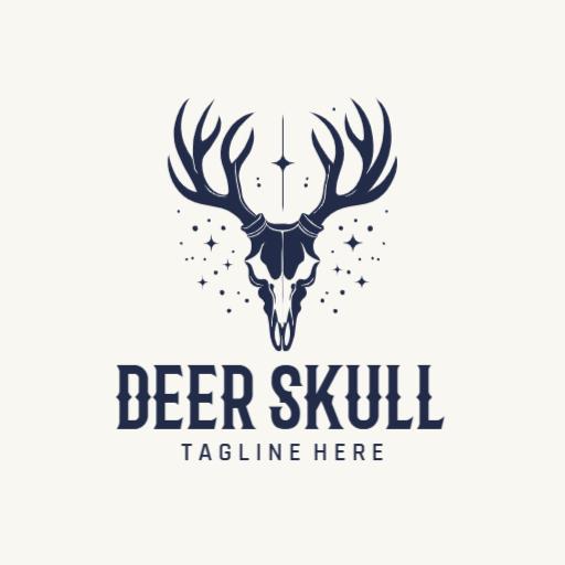 Elegant Dark Blue Deer Skull Design with Mystical Elements Logo Template