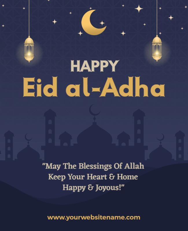 Elegant Dark Blue Eid al-Adha Celebration Flyer Template