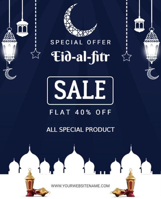 Elegant Dark Blue Eid-al-Fitr Sale Promotional Poster Template