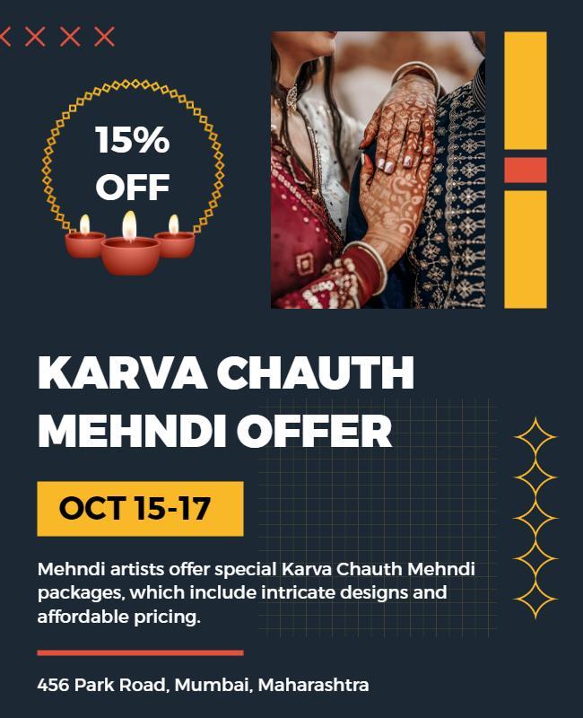 Elegant Dark Blue Karva Chauth Mehndi Offer Poster Template