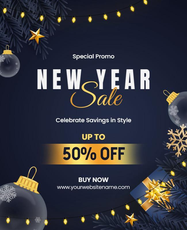 Elegant Dark Blue New Year Sale Promotional Poster Template