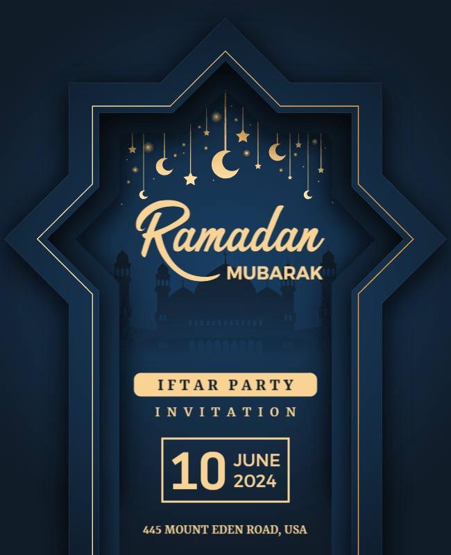 Elegant Dark Blue Ramadan Iftar Party Invitation Poster Template