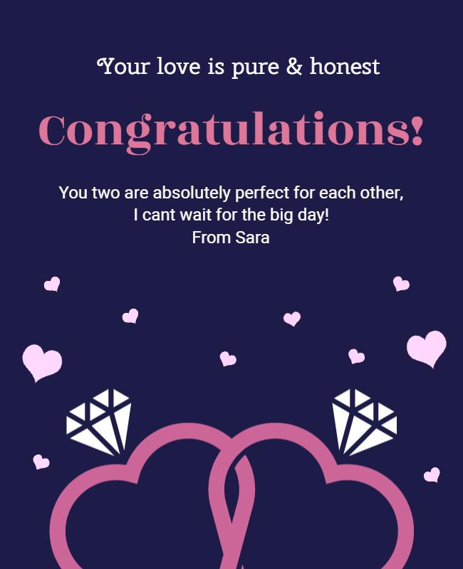 Elegant Dark Blue Romantic Wedding Congratulations Poster Template
