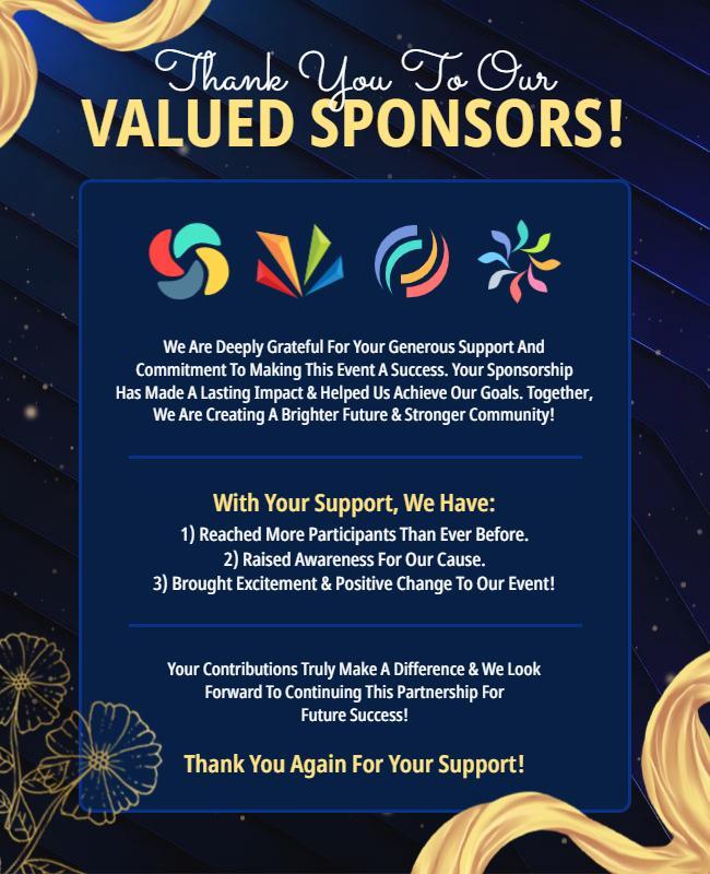 Elegant Dark Blue Sponsor Appreciation Event Poster Template