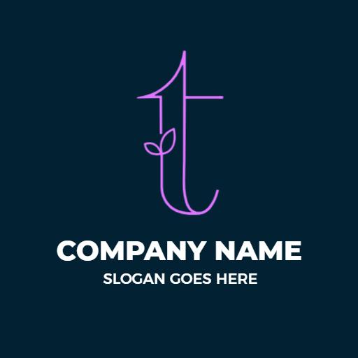 Elegant Dark Blue T Letter Design with Nature Elements Logo Template