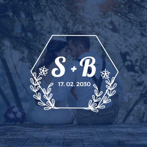 Elegant Dark Blue Wedding Monogram with Floral Accents Logo Template